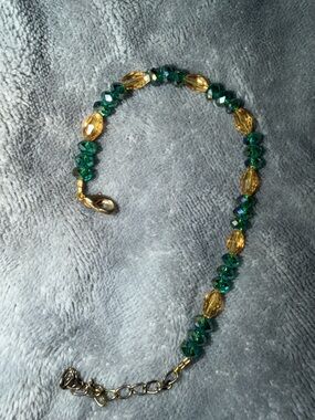 Handmade Blue/Green and Gold Crystal Beaded Bracelet - Women Jewelry